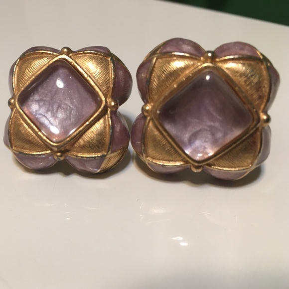Jay Strongwater Purple &Gold Clip on Earrings - Picture 3 of 16